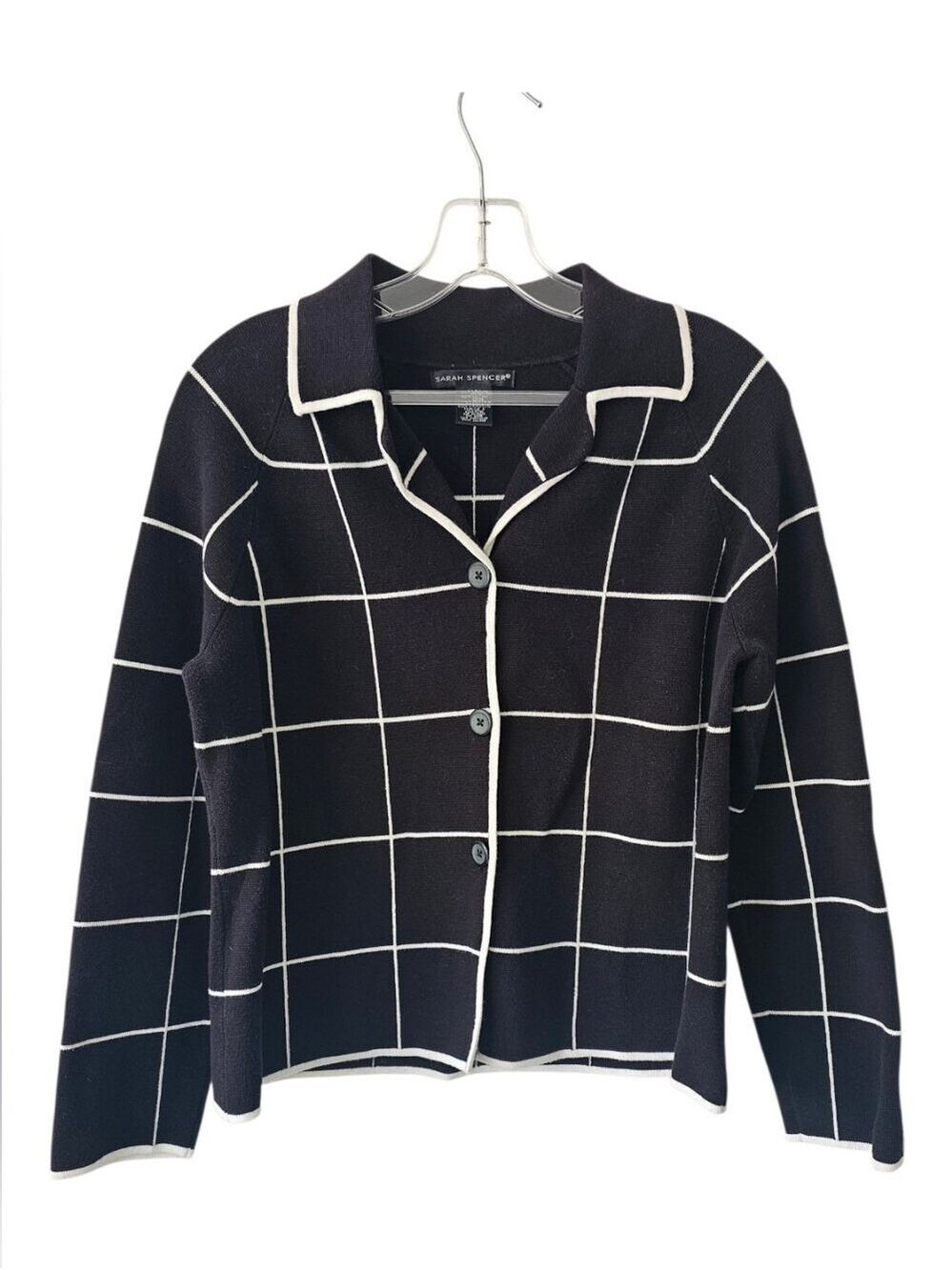 VINTAGE Sarah Spencer Cotton Black & White Knit Button Down Blazer Size Medium